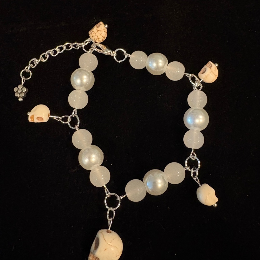 White Beaded Skull Bracelet
